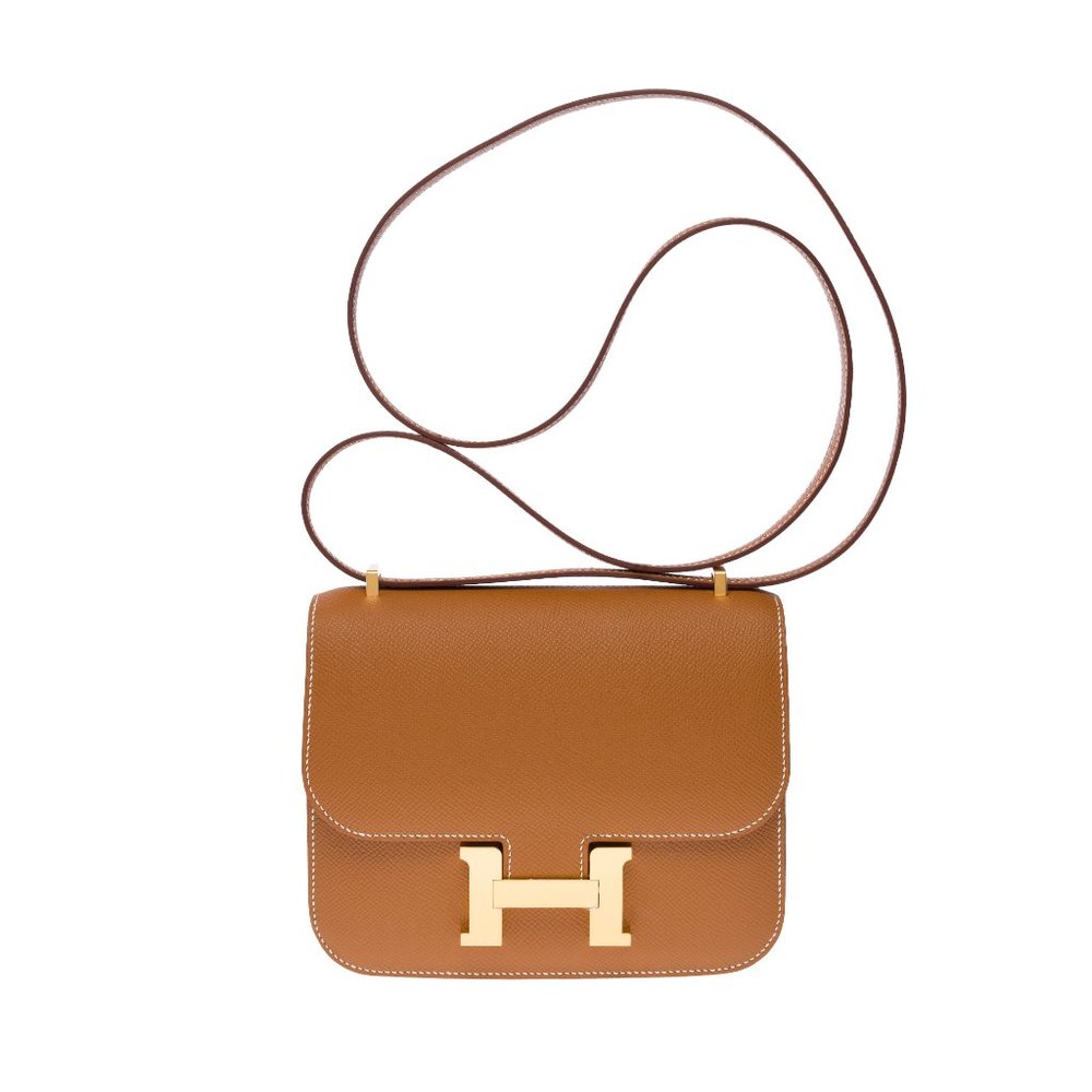 ​Hermès​ ​Constance​ ​Mini​ ​18​ ​mirror​ ​shoulder​ ​bag​ ​in​ ​Gold​ leather
